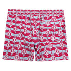 Boys swimming shorts in Guava red print by Lotty B Mustique back pocket detail