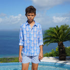 Childrens Linen Shirt: PINEAPPLE - BLUE Mustique life