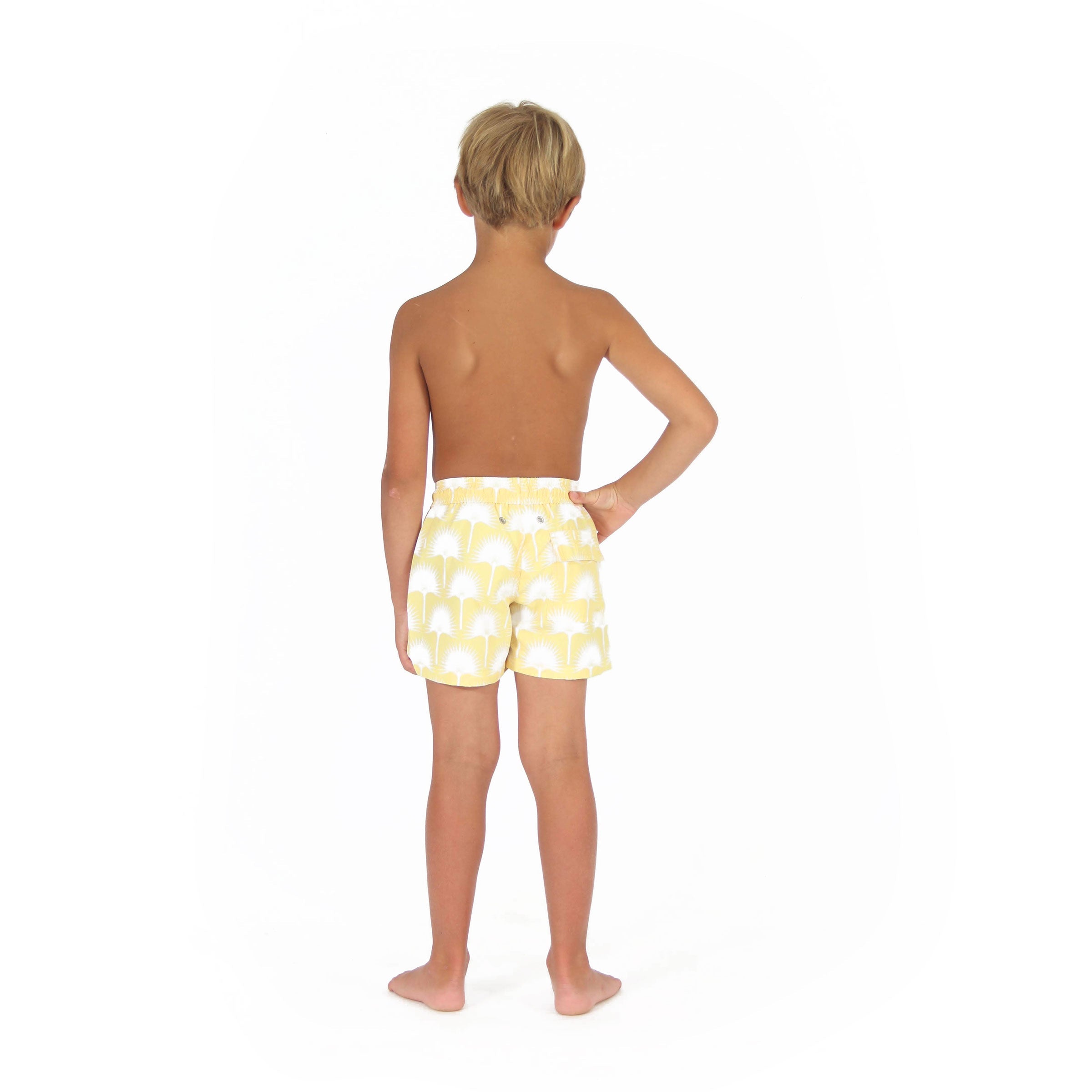 Boys swim trunks : FAN PALM - YELLOW back