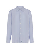 Children's long sleeved plain azul blue linen shirt by designer Lotty B for The Pink House Mustique