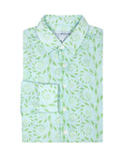 Children's premium linen shirt in green and pale blue fern print