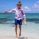 Childrens Linen Shirt: BANANA TREE - PINK designer Lotty B Mustique Beach life