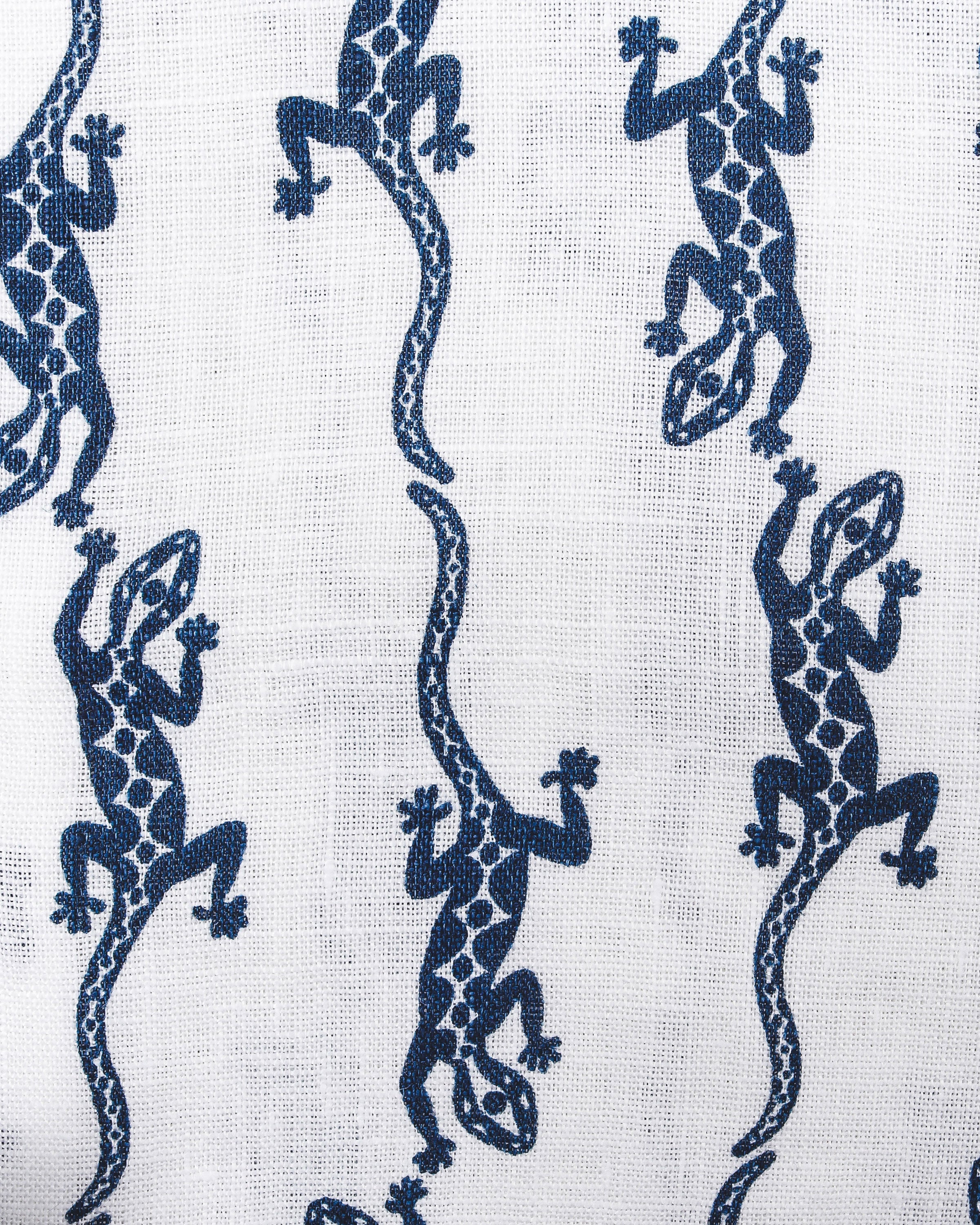 Linen Fabric GECKO - NAVY designer Lotty B for Pink House Mustique