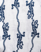 Linen Fabric: GECKO - NAVY PRINT designer Lotty B Mustique