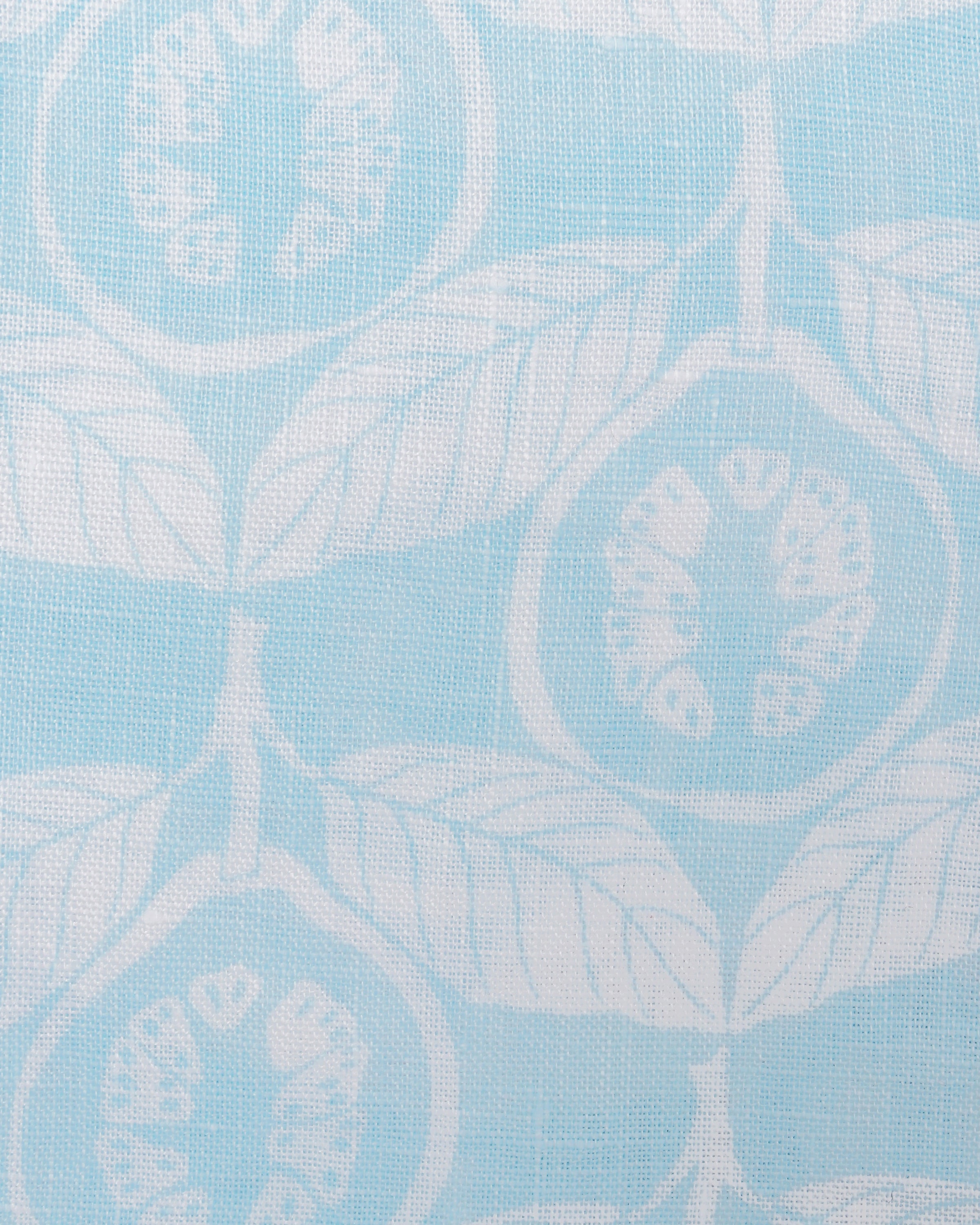 Guava pale blue linen swatch, designed by Lotty B Mustique 