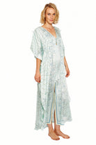 Lotty B Long Kaftan in Silk Crepe-de-Chine (Spiderlily Pale Blue) Front