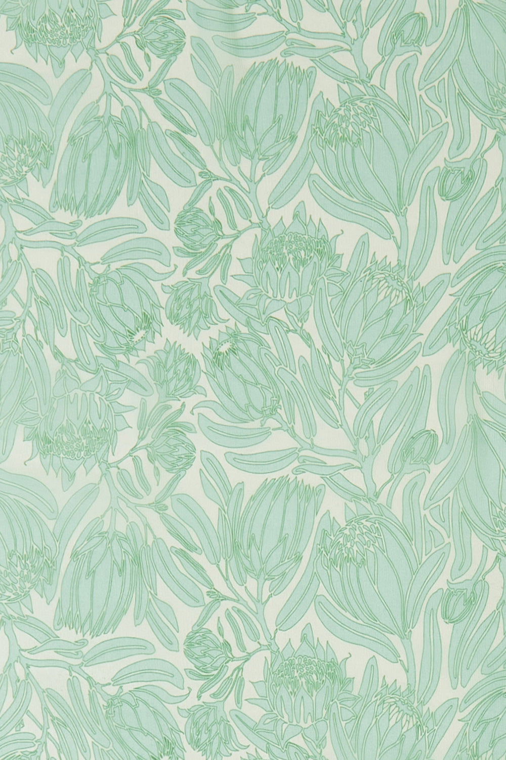 Sage green & white Protea design hand screen printed onto chiffon silk