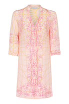 Pure silk shirt dress in Spiderlily Pink by resortwear designer Lotty B Mustique