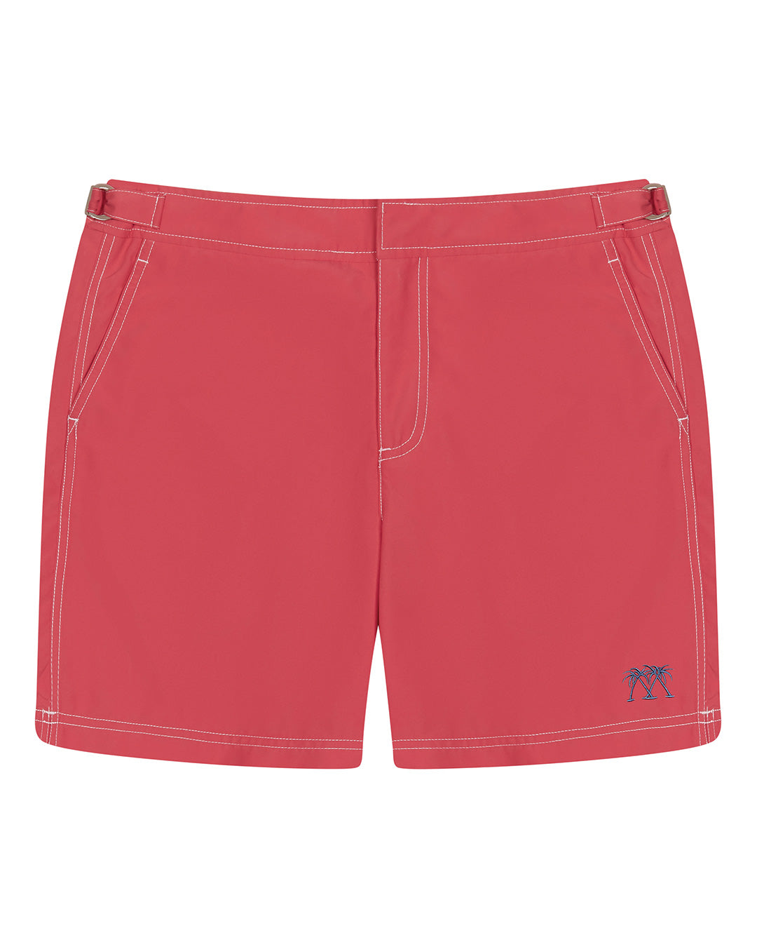 Mens plain faded red tailored swim shorts designed by Lotty B for The Pink House Mustique