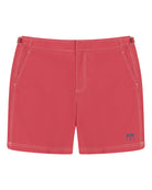 Mens plain faded red tailored swim shorts designed by Lotty B for The Pink House Mustique