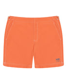 Mens plain orange tailored swim shorts designed by Lotty B for The Pink House Mustique