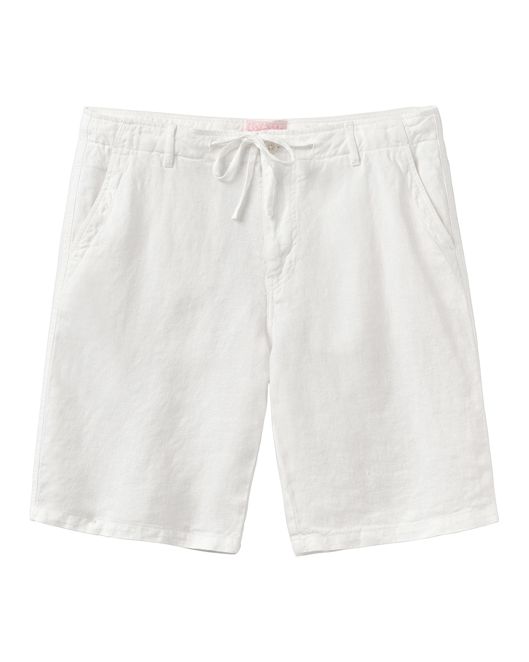 Casual pure linen plain white shorts with drawstring and belt loops