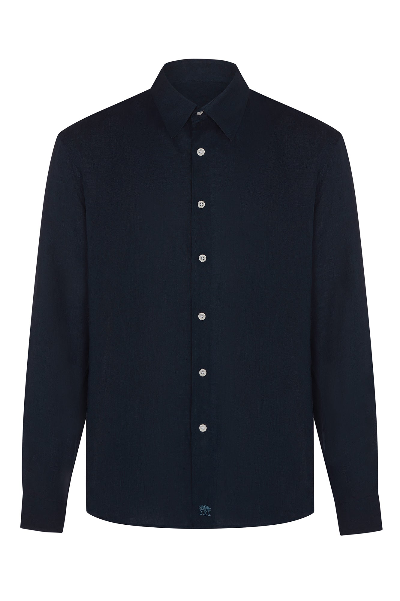 Smart casual men's linen shirt in navy eclipse blue