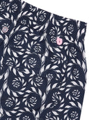 Back pocket detail of mens swim shorts in navy blue Fern print by Pink House