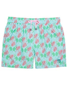 Men's swim shorts in Monkey & Palms green and pink crafted from premium recycled quick dry fabric 