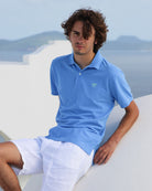 Mens pure cotton blue polo shirt Mustique villa life