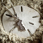 Silver Diamante MINI Mustique Island Pendant - white zirconium crystals, Mustique beach life sand dollar