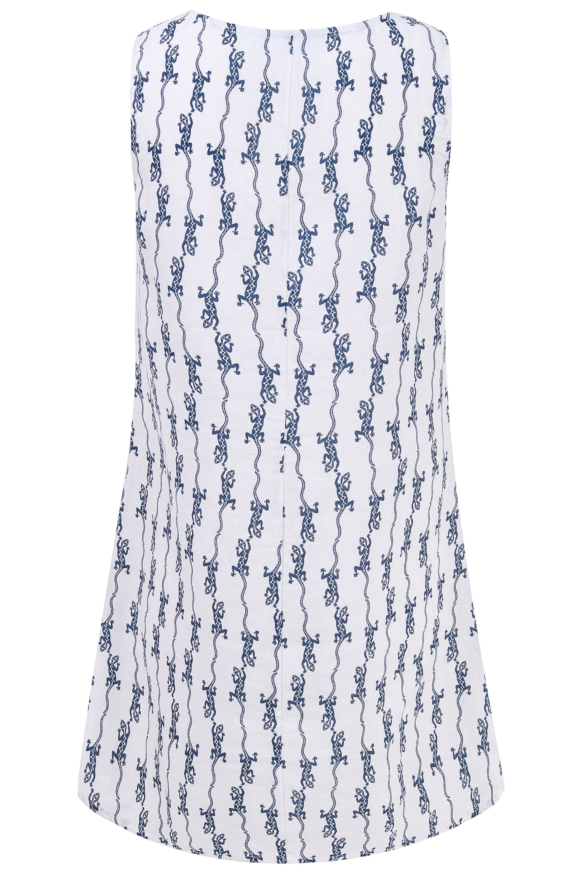 Womens Linen Slip Dress: GECKO - NAVY back detail, Pink House Mustique designer Lotty B