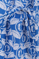 Womens Linen Sun Dress pocket detail, Guava blue print by Lotty B Mustique