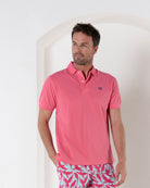 Mens beach style pure cotton coral pink polo shirt