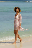 Lotty B Short Kaftan in Chiffon (Seahorse, Pink) Lagoon beach Mustique