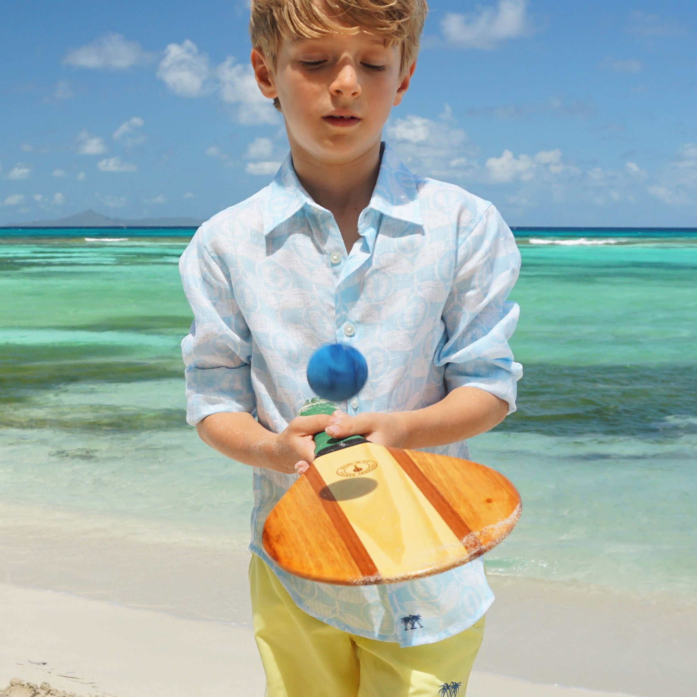 Childrens unisex linen shirt designer Lotty B Mustique kids holiday fashion