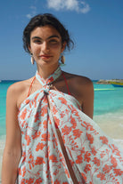 Lotty B Sarong in Silk Crepe-de-Chine: FLAMBOYANT FLOWER - ORANGE designer Lotty B, beautiful silk Resortwear Mustique