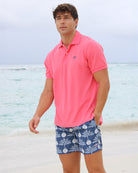 Resort vacation style mens recycled swim shorts in Potted Palm navy by Pink House Mustique