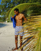 Mandarin collar linen shirt in DAZZLING BLUE by designer Lotty B Mustique for Pink House Mens beachwear