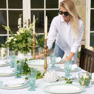 Setting the table in style with fine bone china large serving bowl in green Palms design by Lotty B