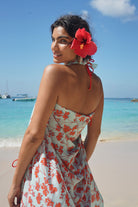 Lotty B Sarong in Silk Crepe-de-Chine: FLAMBOYANT FLOWER - ORANGE designer Lotty B Mustique vacation lifestyle