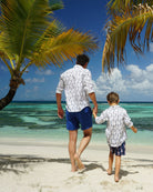 Mens Linen Shirt: GECKO - NAVY designer Lotty B Mustique family holiday styles