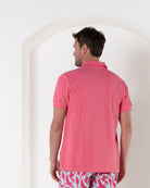 Mens holiday style pure cotton coral pink polo shirt