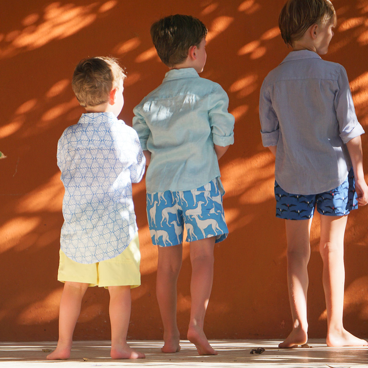 Kids island vacation linen shirts & swim shorts