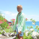 Childrens Linen Shirt: PISTACHIO GREEN, Mustique life