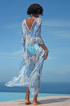 Lea Kaftan: TURTLE - BLUE in pure silk chiffon, luxury resort wear by Lotty B Mustique