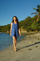 Womens silk Henny dress Flamboyant Flower Blue by Lotty B Mustique resort fashion