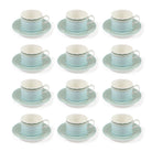 Fine bone china coffee cup and saucer set for 12 place settings (24 pieces) in Mustique Island green design by Lotty B