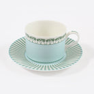 Fine bone china coffee cup and saucer in Mustique Island green design by Lotty B