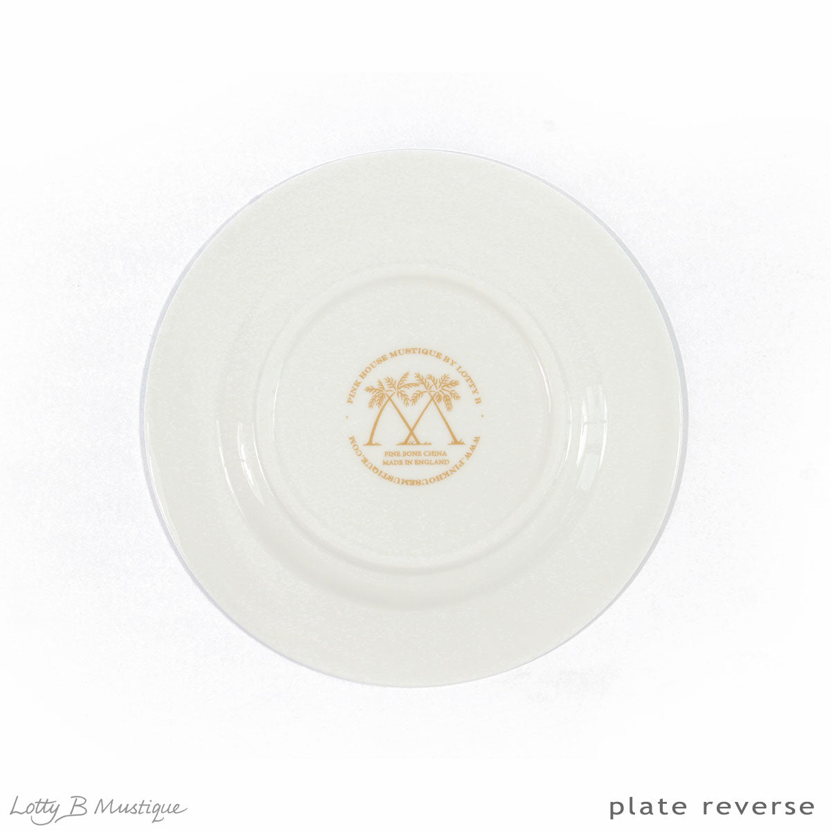 backstamp of fine bone china plates in Mustique Island design