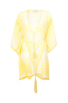 Lotty B Short Kaftan in Silk Crepe-de-Chine: FAN PALM - YELLOW / WHITE