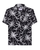 Lotty B unisex silk festival shirt in tropical plantation print in dusky white on black