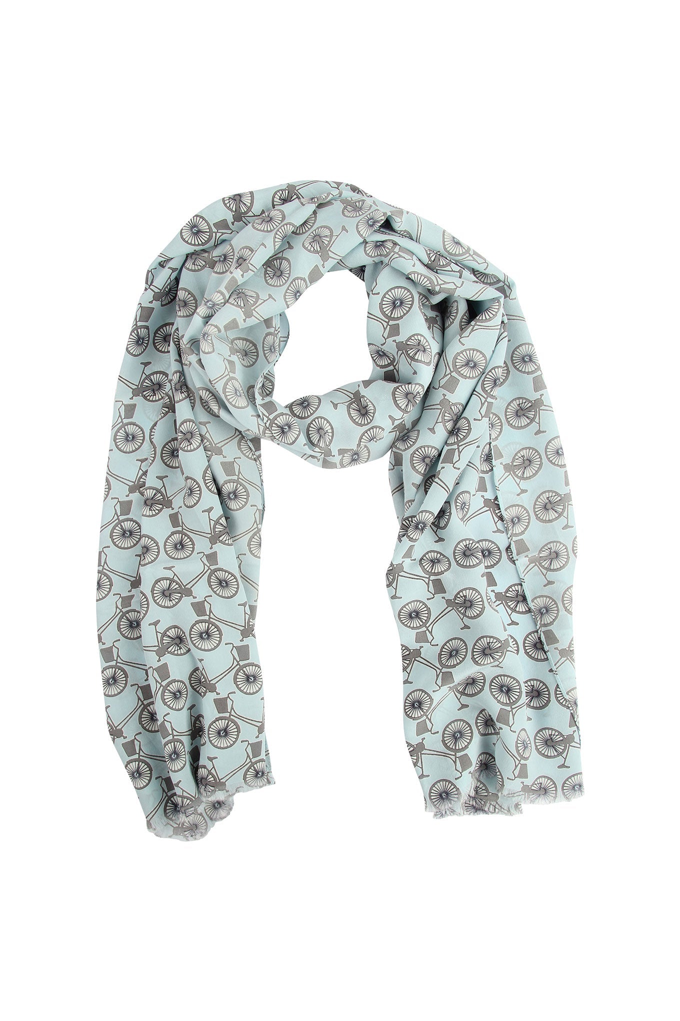 Lotty B Silk Crepe-de-Chine Long Scarf BICYCLE REPEAT - BLACK & PALE BLUE