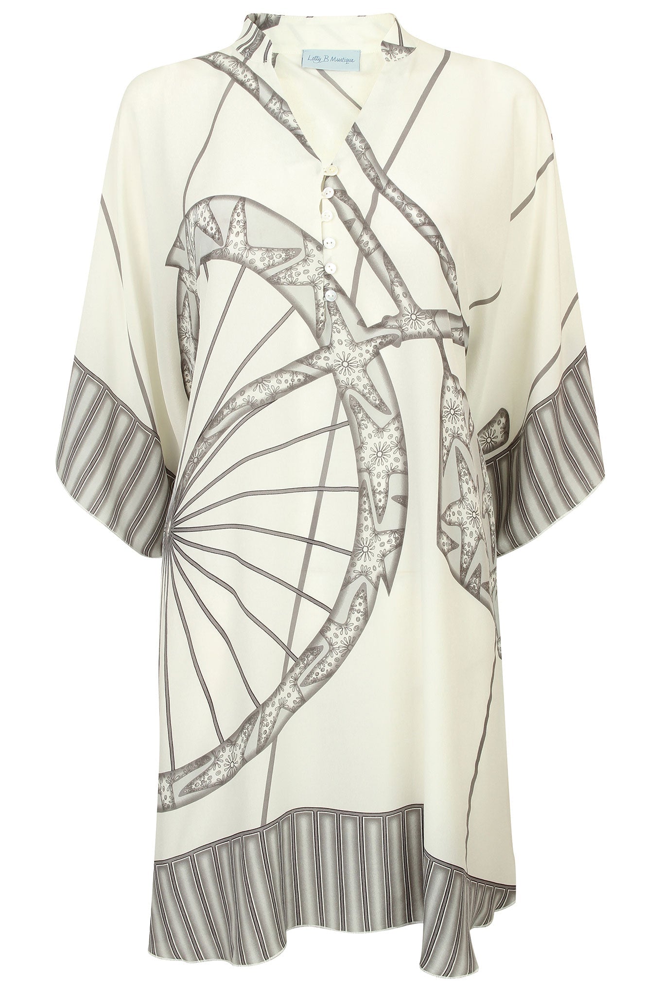 Lotty B Short Kaftan in Silk Crepe-de-Chine: BICYCLE - CHARCOAL