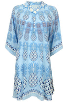 Lotty B Short Kaftan in Silk Crepe-de-Chine: PINEAPPLE - BLUE