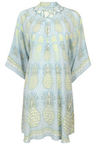 Lotty B Short Kaftan in Silk Crepe-de-Chine: PINEAPPLE - OLIVE