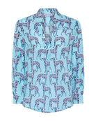 Women's silk blouse in Lurcher aubergine & pale blue design by Lotty B Mustique