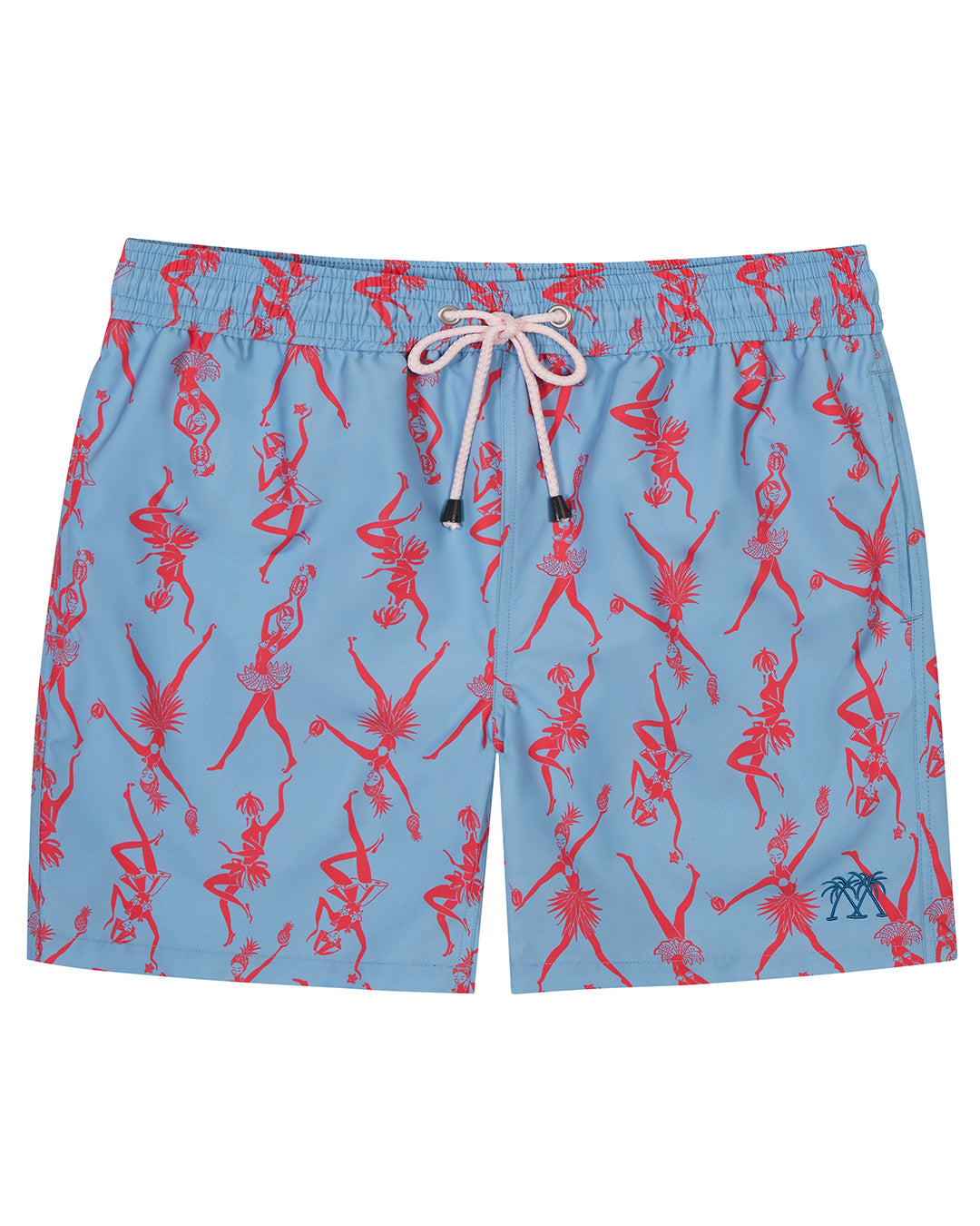 Men's blue and pink Fruit Punch swim shorts in repreve recycled polyester mix by Lotty B for Pink House