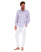 Mens Linen Shirt : MERMAID PINK / BLUE classic Caribbean style from Mustique