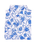 Mens linen shirt in Pomegranate blue print by designer Lotty B